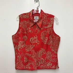Beautiful Red Ice 100% Beaded Silk Blouse